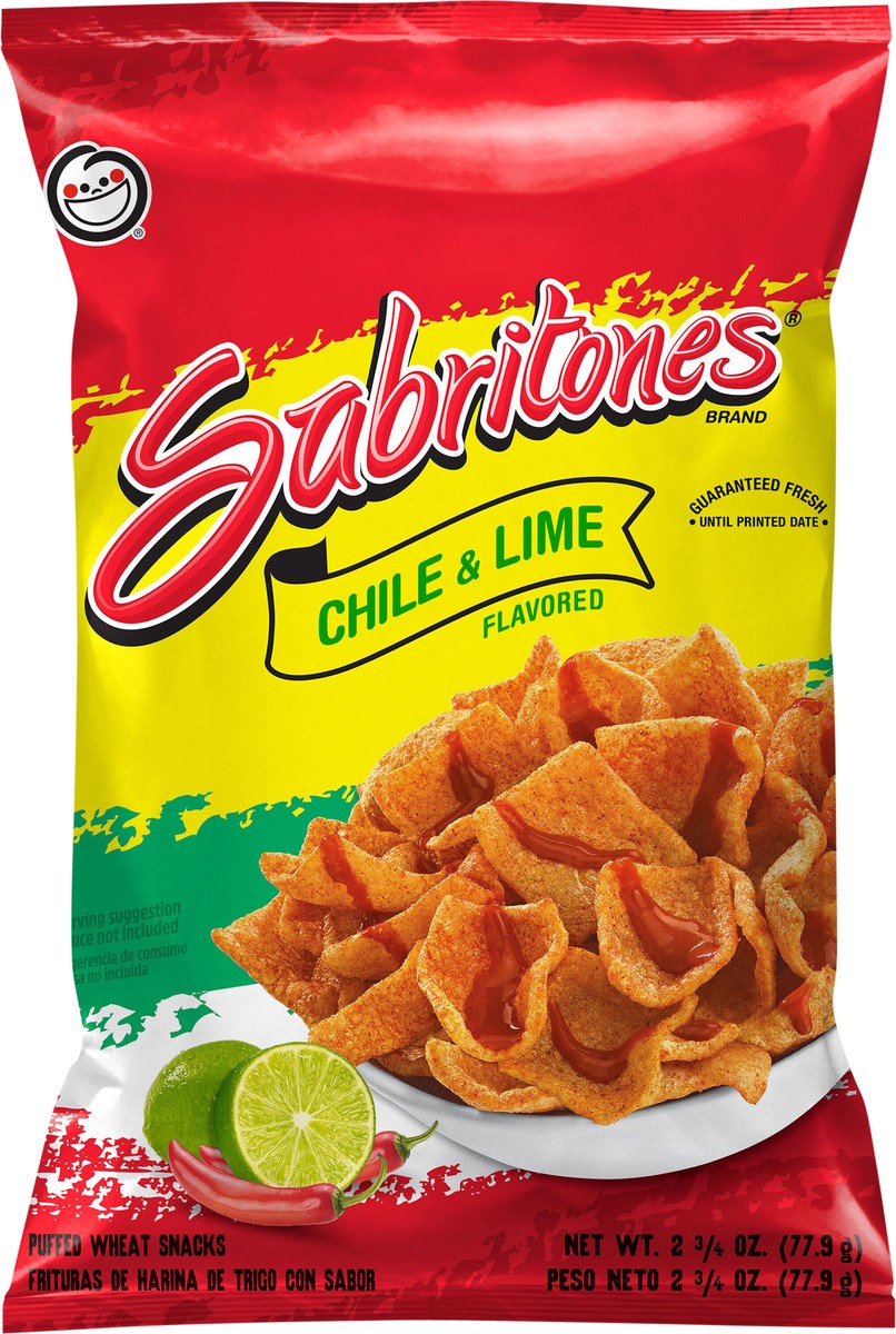 slide 2 of 8, Sabritones Puffed Wheat Snacks Chile & Lime Flavored 2 3/4 Oz, 2.75 oz