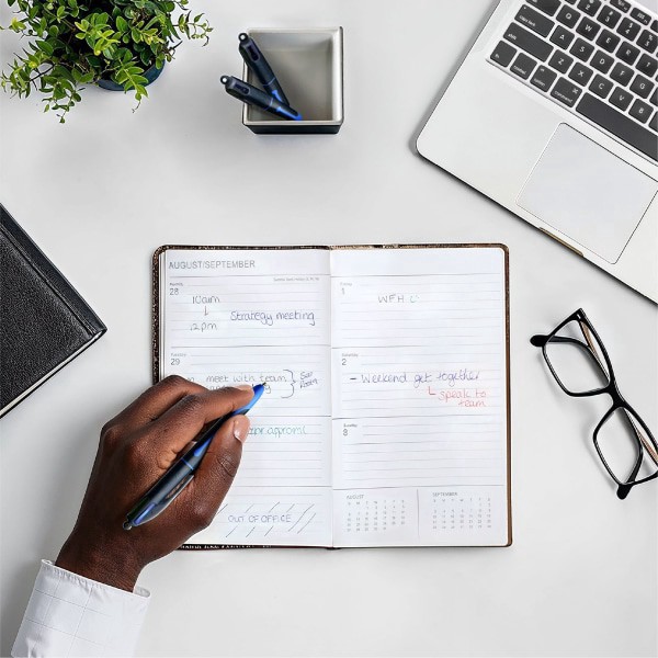 slide 3 of 9, BIC 4-Color Smooth Retractable Ballpoint Pens, Medium Point, 1.0mm, Blue Barrel, Assorted Ink Colors, Pack Of 3 Pens, 3 ct