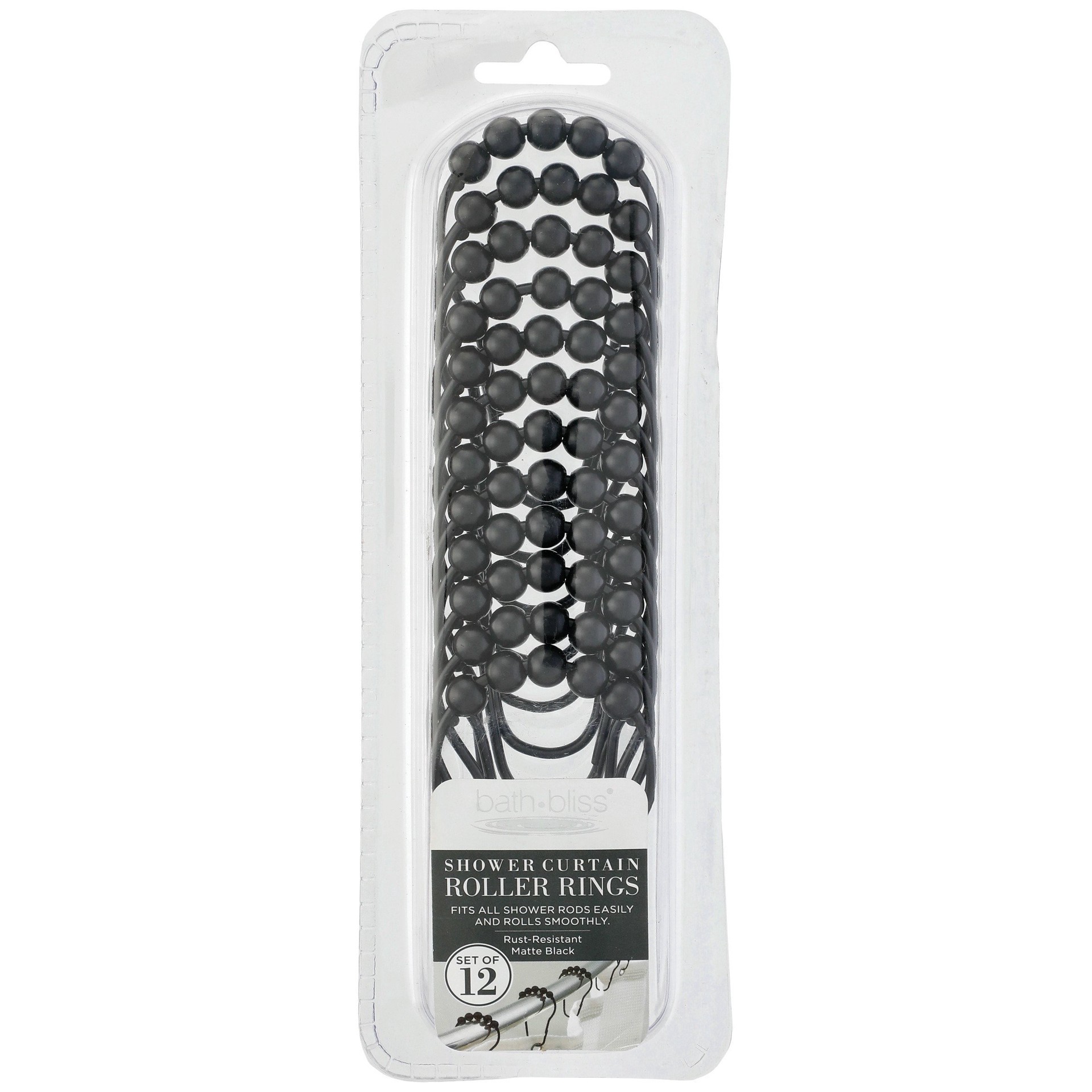 slide 1 of 1, Bath Bliss Matte Black Shower Curtain Roller Rings, 12 ct