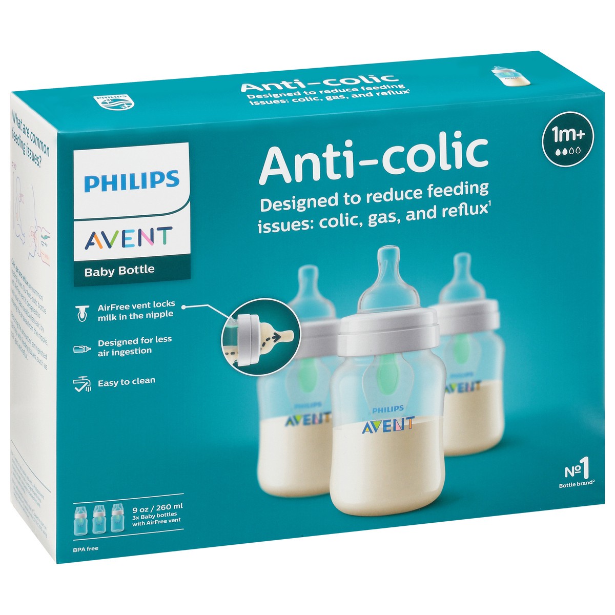 slide 3 of 9, Philips Avent 1M+ Anti-Colic Baby Bottle With Airfree Vent 3 ea, 3 ct