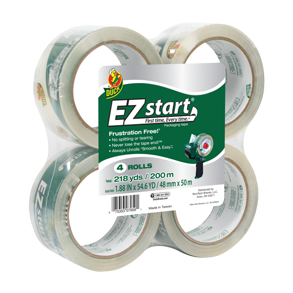 slide 1 of 1, Shurtech Duck Ez Start Packaging Tape, 4 ct