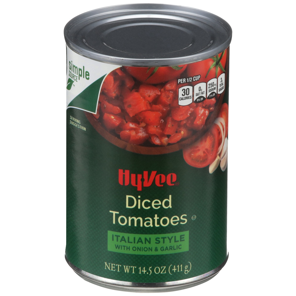slide 1 of 1, Hy-vee Italian Style With Onion & Garlic Diced Tomatoes, 14.5 oz