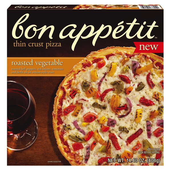 slide 1 of 4, Bon Appetit Roasted Vegetable Thin Crust Pizza, 14.4 oz