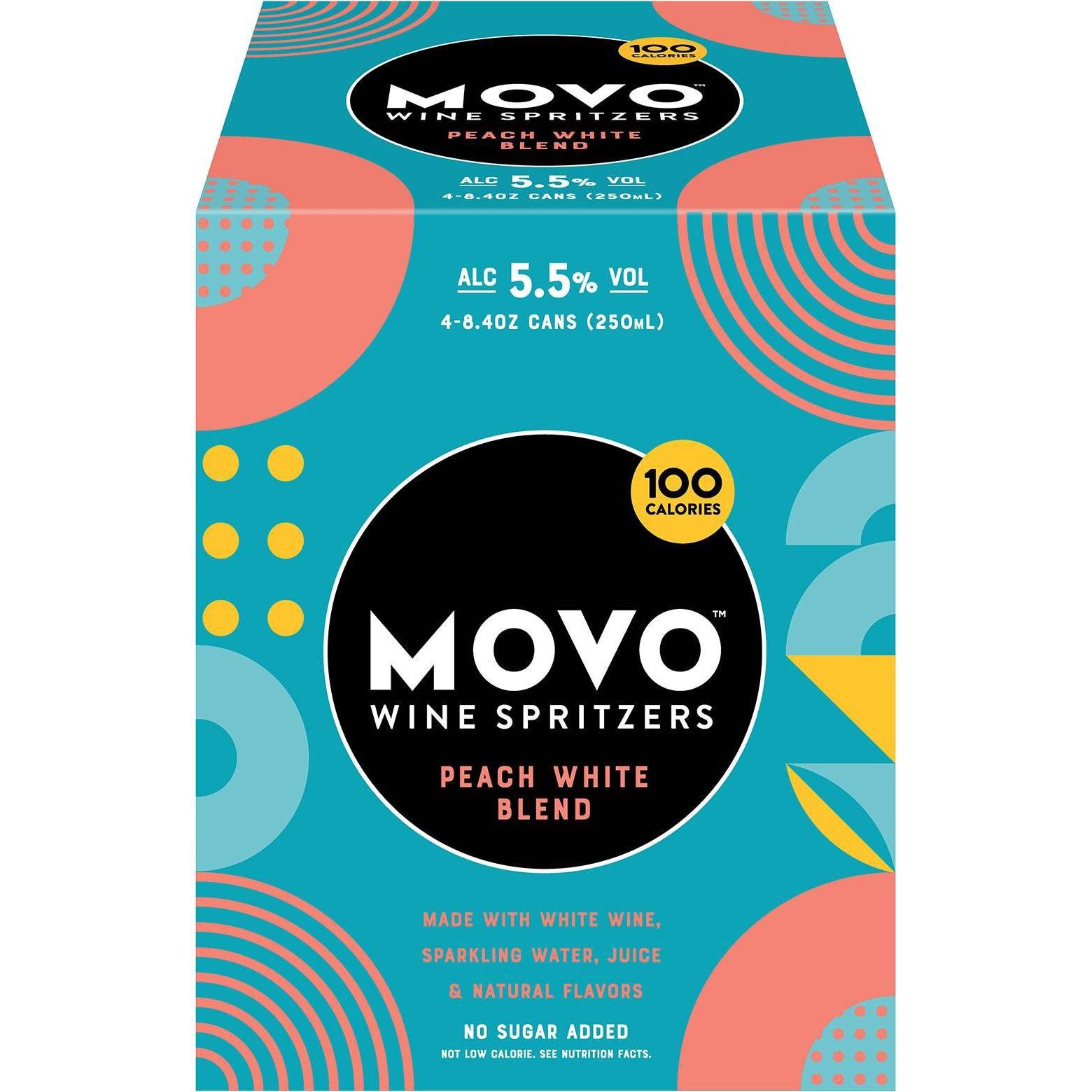 slide 1 of 1, MOVO Wine Spritzers Peach White Blend, 4 ct; 8.4 fl oz