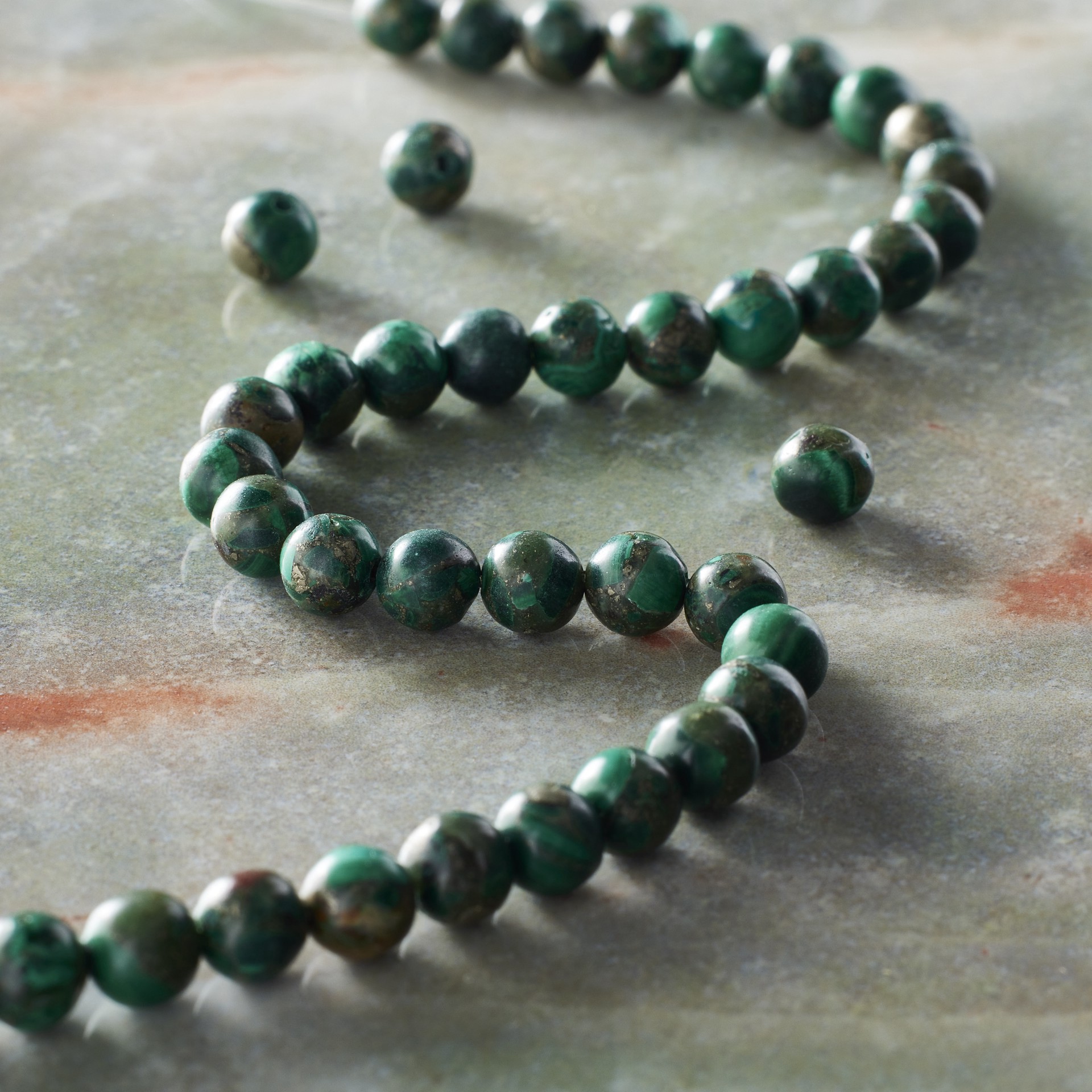 slide 3 of 3, Green Reconstituted Dyed Malachite Round Beads, 5.5mm By Bead Landing, 5.5mm