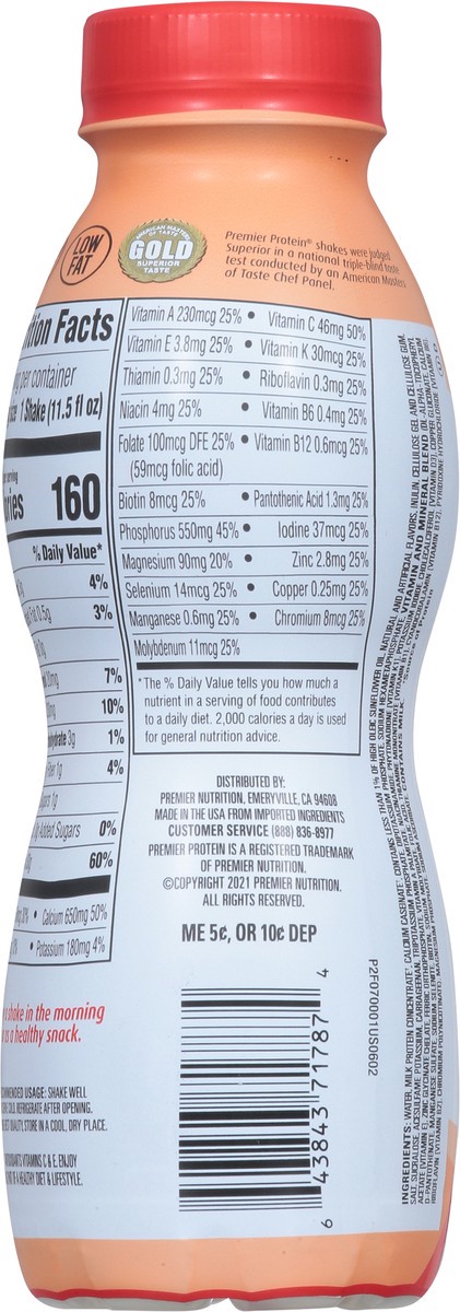 slide 5 of 9, Premier Protein Peaches & Cream High Protein Shake 11.5 fl oz, 1 ct