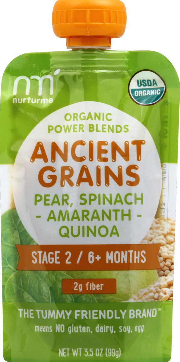 slide 2 of 2, NurturMe Power Blends With Ancient Grains-Pear, Spinach, Amaranth, & Quinoa, 3.5 oz