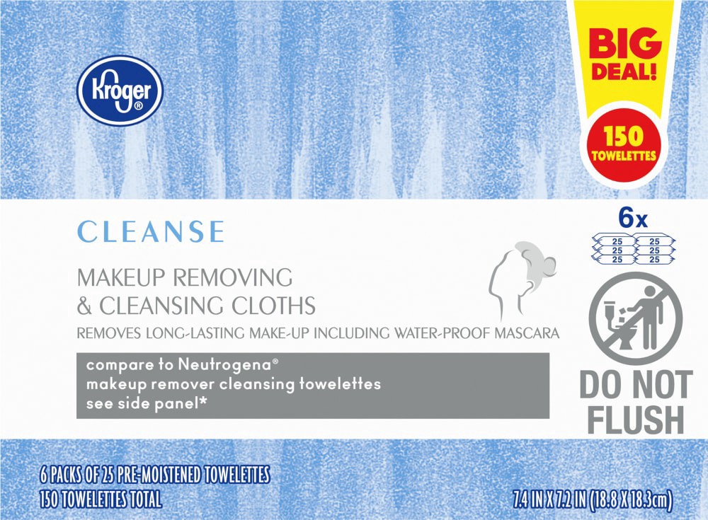 slide 3 of 5, Kroger Cleanse Makeup Removing & Cleansing Cloths, 6 ct; 25 ct