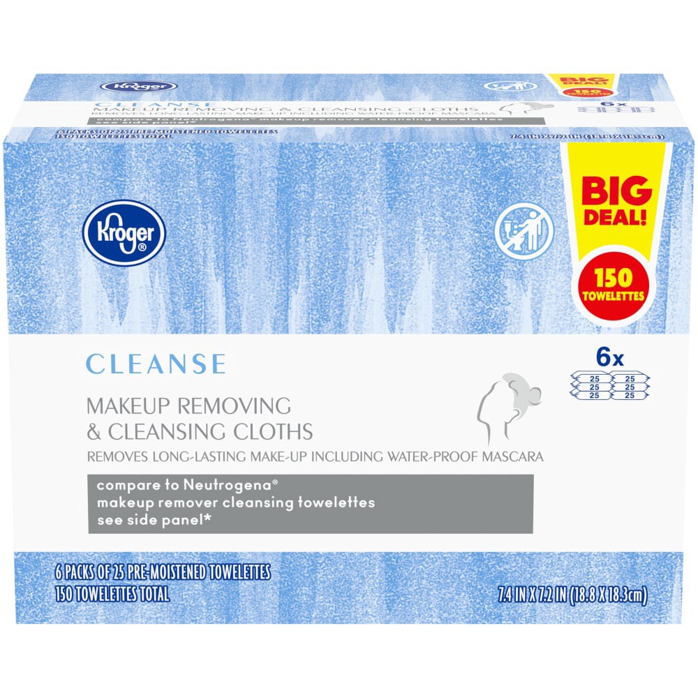 slide 1 of 5, Kroger Cleanse Makeup Removing & Cleansing Cloths, 6 ct; 25 ct