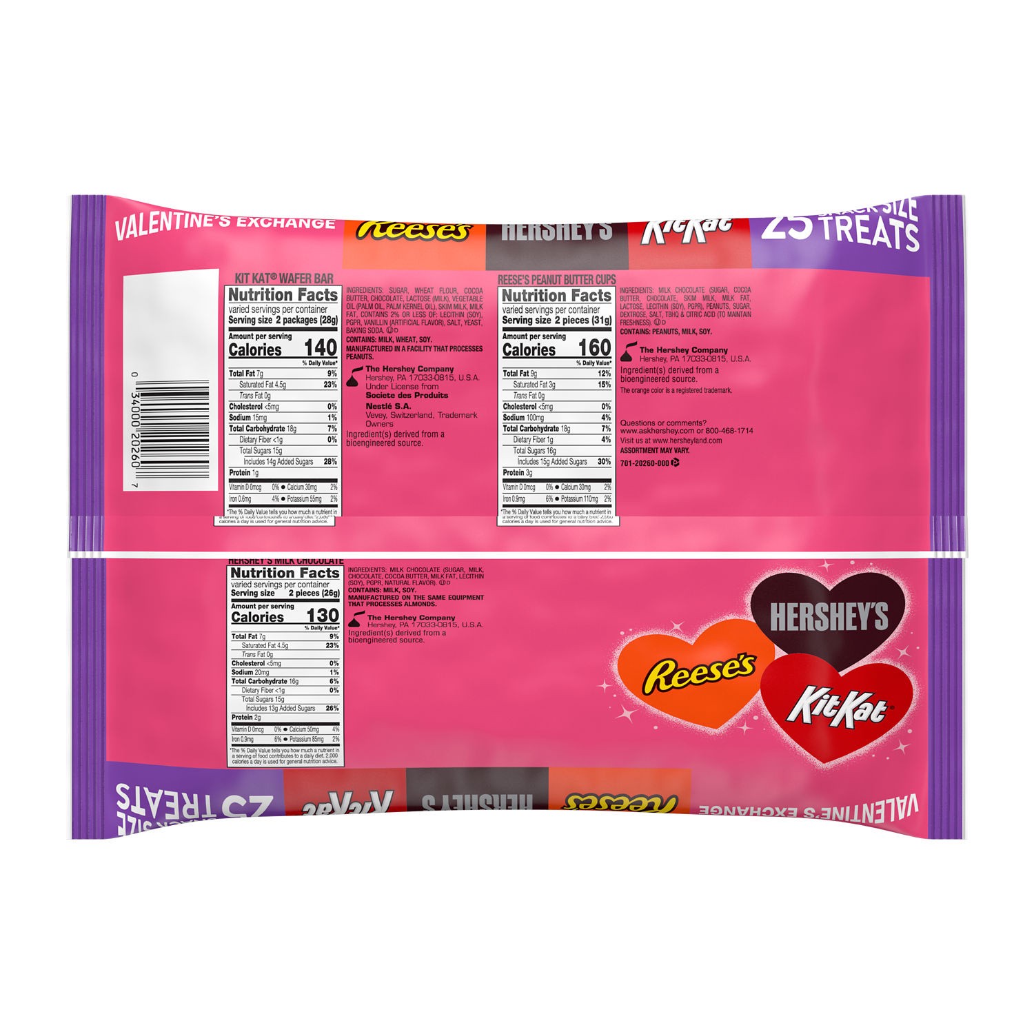 slide 2 of 4, Hershey's REESE'S, HERSHEY'S, KIT KAT Valentine's Exchange Milk Chocolate Assortment Snack Size Candy, Valentine's Day, 12.47 oz, Variety Bag (25 PIeces), 25 ct