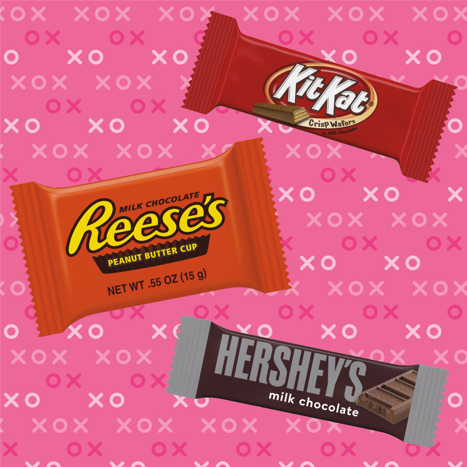 slide 4 of 4, Hershey's REESE'S, HERSHEY'S, KIT KAT Valentine's Exchange Milk Chocolate Assortment Snack Size Candy, Valentine's Day, 12.47 oz, Variety Bag (25 PIeces), 25 ct