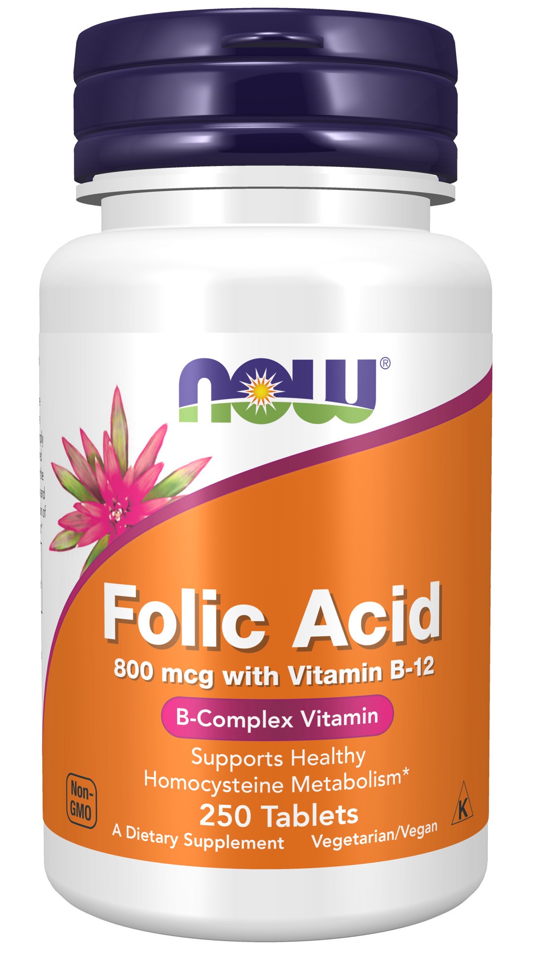 slide 1 of 4, NOW Folic Acid 800 mcg with Vitamin B-12 - 250 Tablets, 250 ct