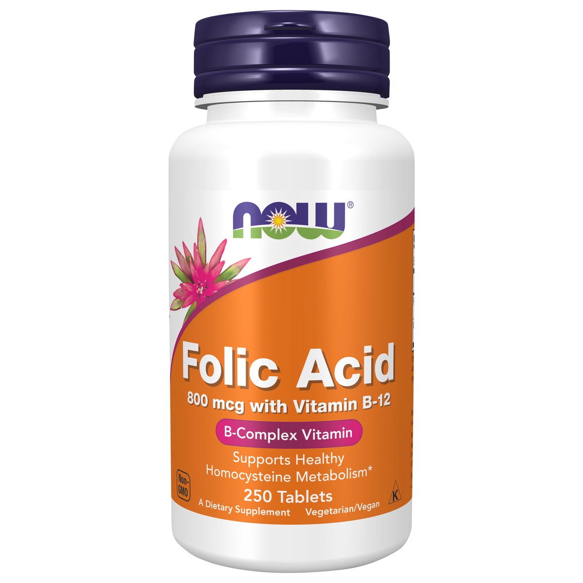 slide 1 of 4, NOW Folic Acid 800 mcg with Vitamin B-12 - 250 Tablets, 250 ct