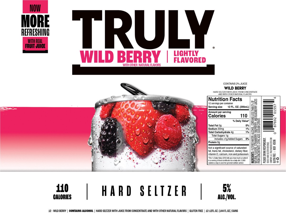 slide 5 of 13, TRULY Hard Seltzer Wild Berry UT (12 fl. oz. Can, 12pk.), 12 ct