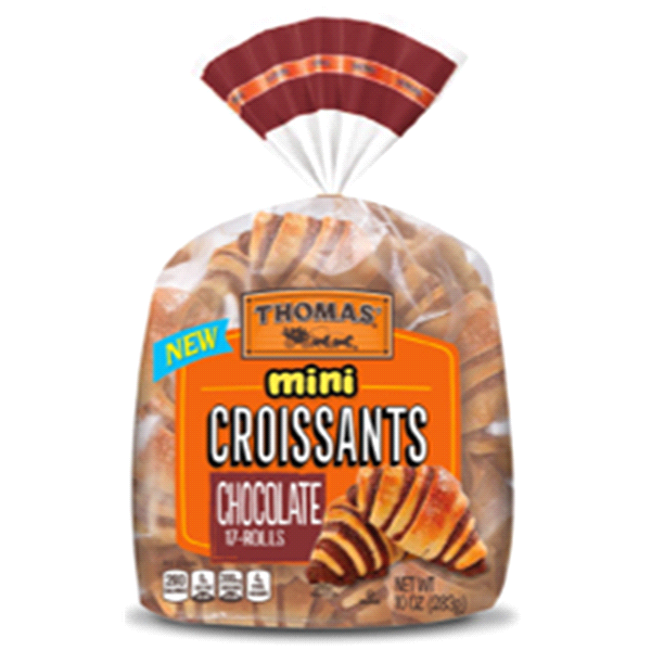 slide 1 of 1, Thomas' Chocolatey Mini Croissants, 12 count, 9 oz, 9 oz