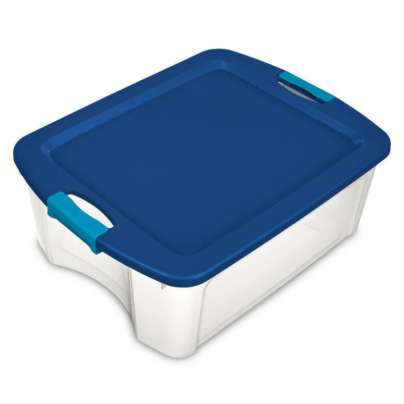 slide 1 of 3, Sterilite 12 Gallon Latch & Carry Clear Storage Container with Blue Lid and Blue Latches, 12 gal