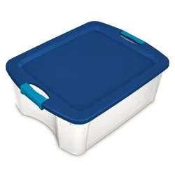 Sterilite 12 Gallon Latch & Carry Clear Storage Container with Blue Lid and Blue Latches
