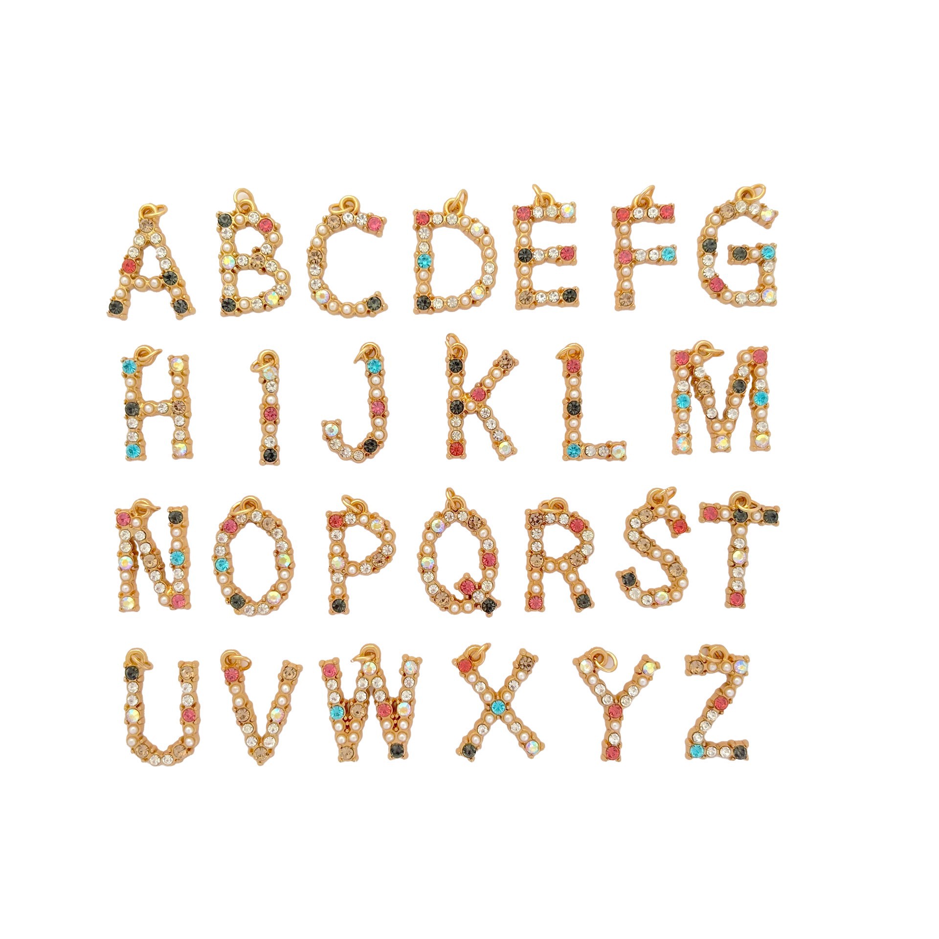 slide 4 of 4, Blue Moon Studio Gold-Colored Alphabet Stone Charm Set, 26 letters