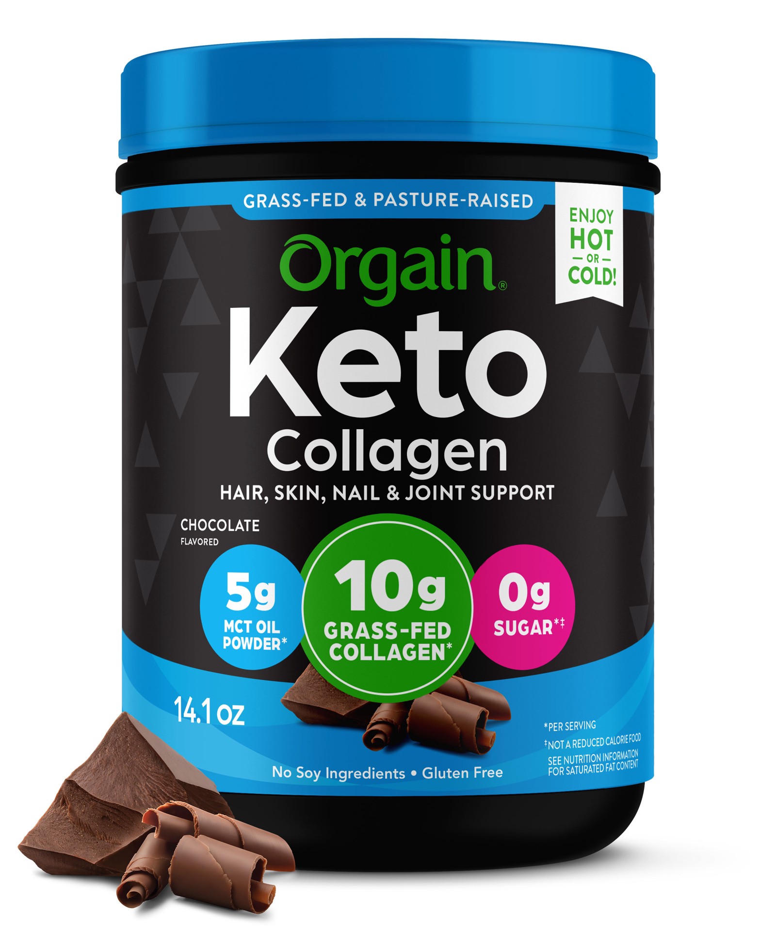 slide 1 of 8, Orgain Keto Collagen Protein Powder, 10g Grass-Fed Collagen, 5g MCT Oil, Chocolate, .88lb, 14.1 oz