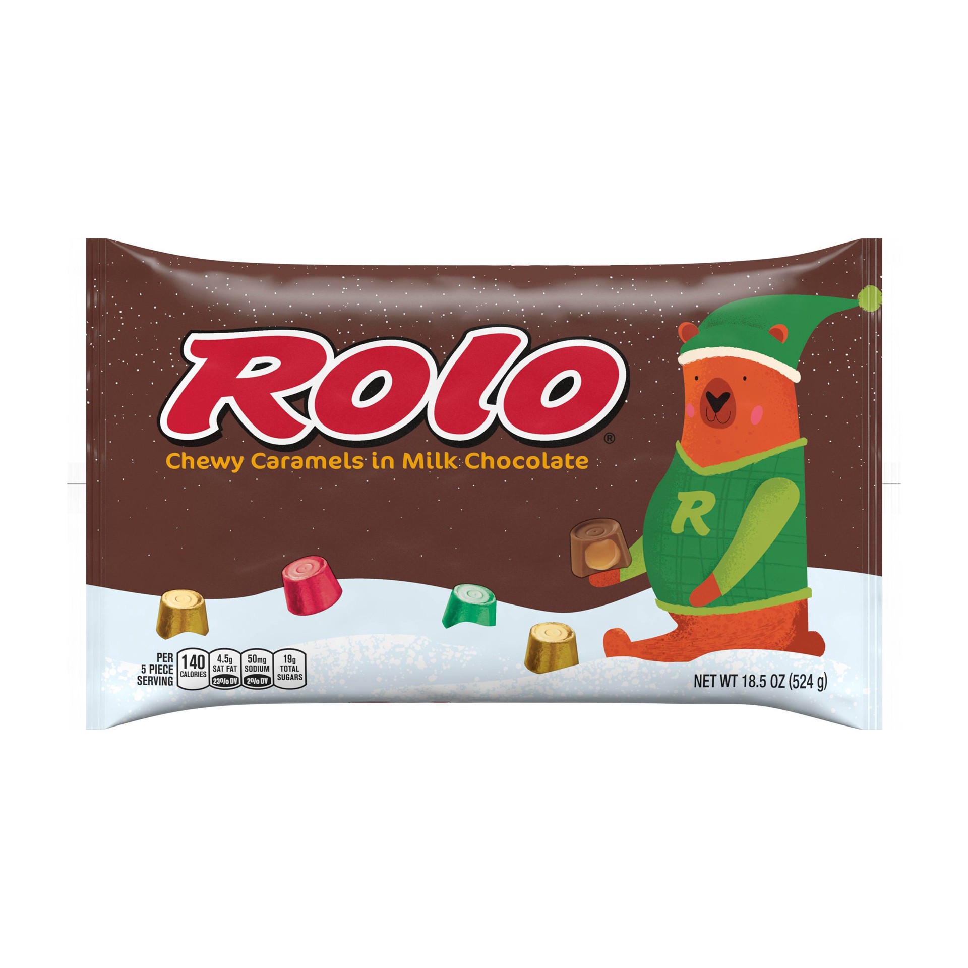 slide 1 of 4, Rolo Holiday Chewy Caramels In Milk Chocolate, 18.5 oz