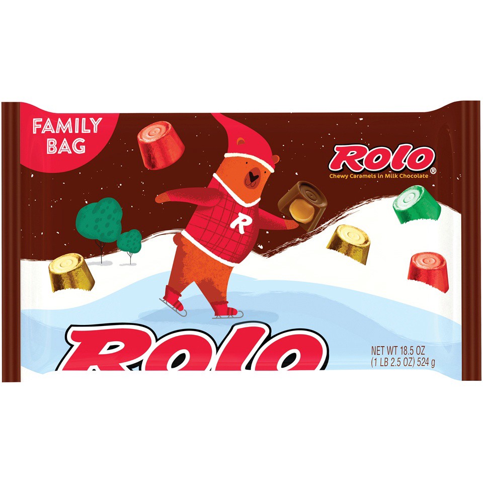 slide 1 of 4, Rolo Holiday Chewy Caramels In Milk Chocolate, 18.5 oz