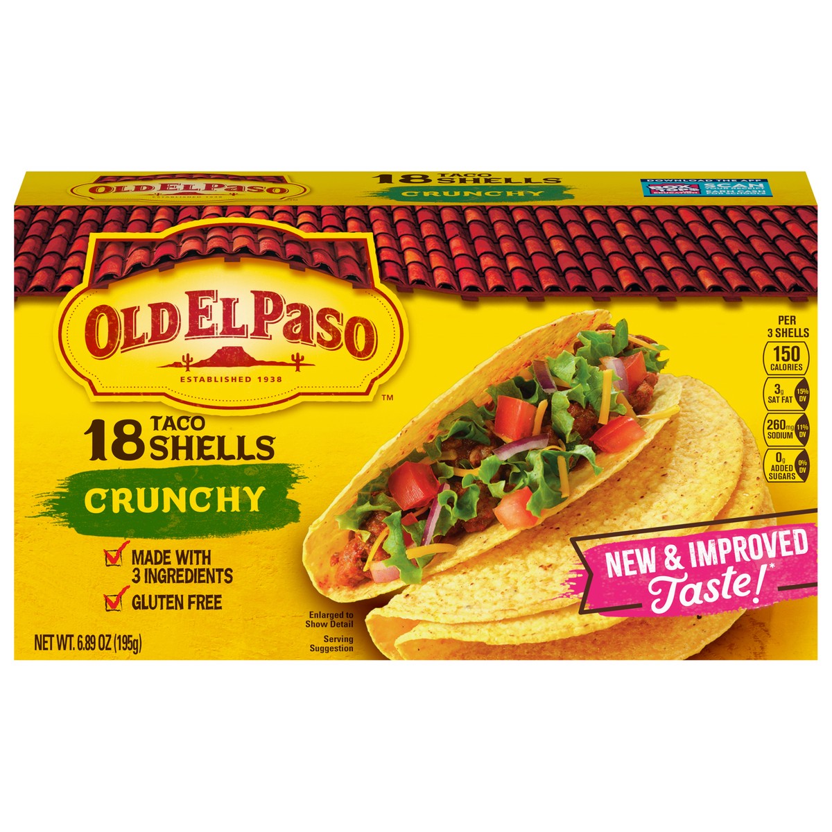 slide 1 of 9, Old El Paso Crunchy Taco Shells, Gluten-Free, 18 ct., 6.89 oz, 6.89 oz