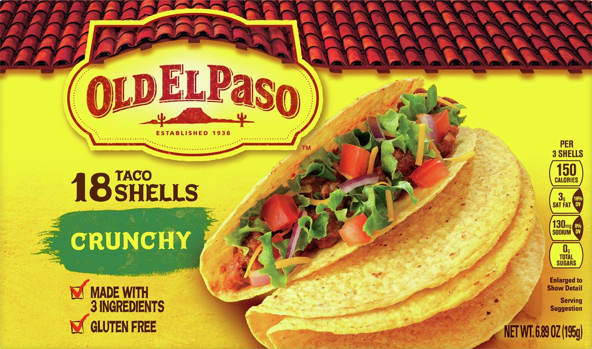 slide 4 of 9, Old El Paso Crunchy Taco Shells, Gluten-Free, 18 ct., 6.89 oz, 18 ct