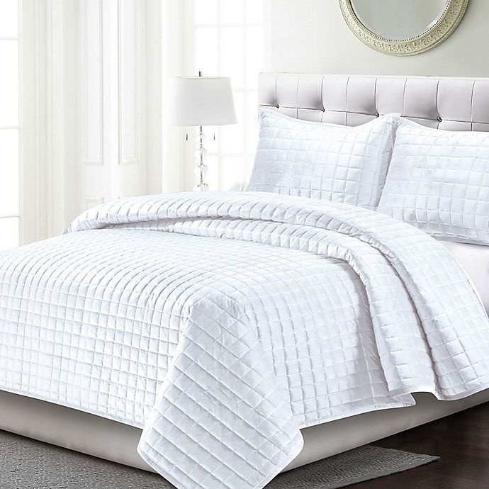 slide 1 of 2, Tribeca Living Florence Velvet King Quilt Set - White, 1 ct