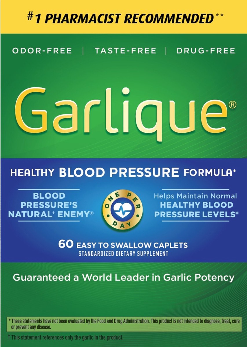 slide 2 of 2, Garlique Garlic Extract Supplement, Healthy Blood Pressure Formula, Odorless & Vegan, 60 Caplets, 60 ct