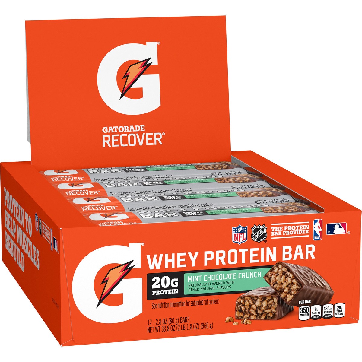slide 2 of 3, Gatorade Whey Protein Bar, Mint Chocolate Crunch Flavored, 33.84 oz