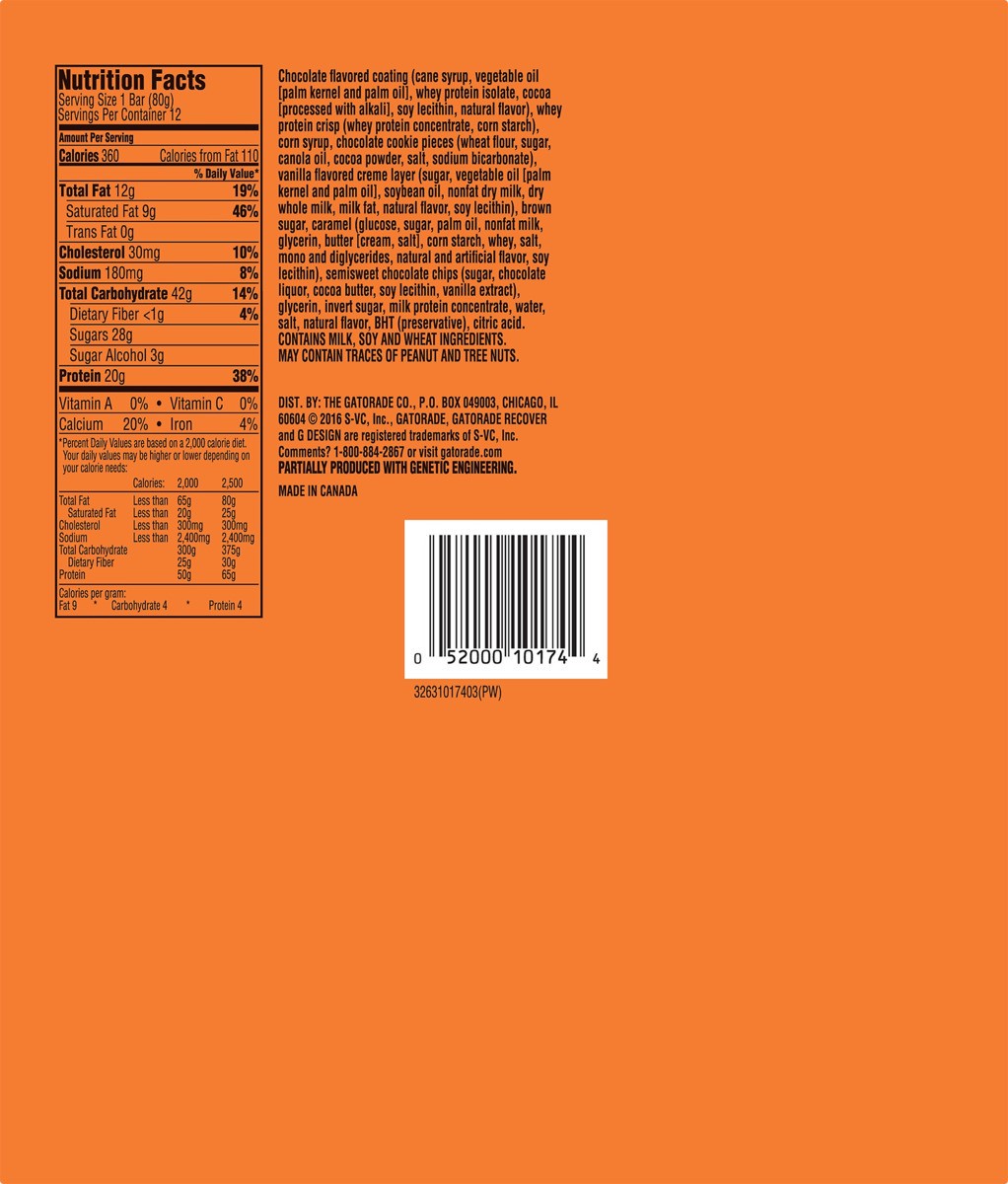 slide 3 of 3, Gatorade Whey Protein Bar, Mint Chocolate Crunch Flavored, 33.84 oz