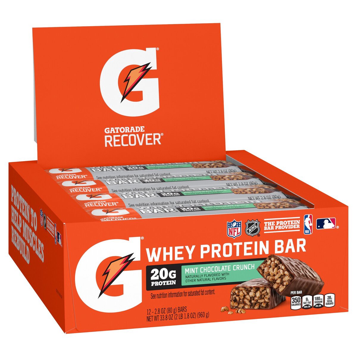 slide 1 of 3, Gatorade Whey Protein Bar, Mint Chocolate Crunch Flavored, 33.84 oz