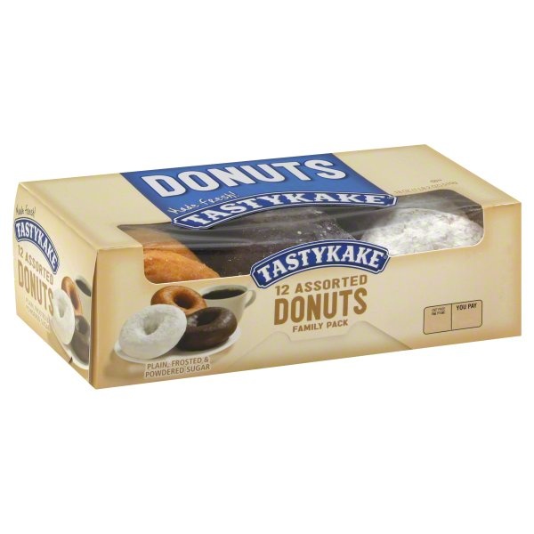 slide 1 of 1, Tastykake Plain Frosted Powdered Sugar Family Pack Assorted Donuts, 18 oz