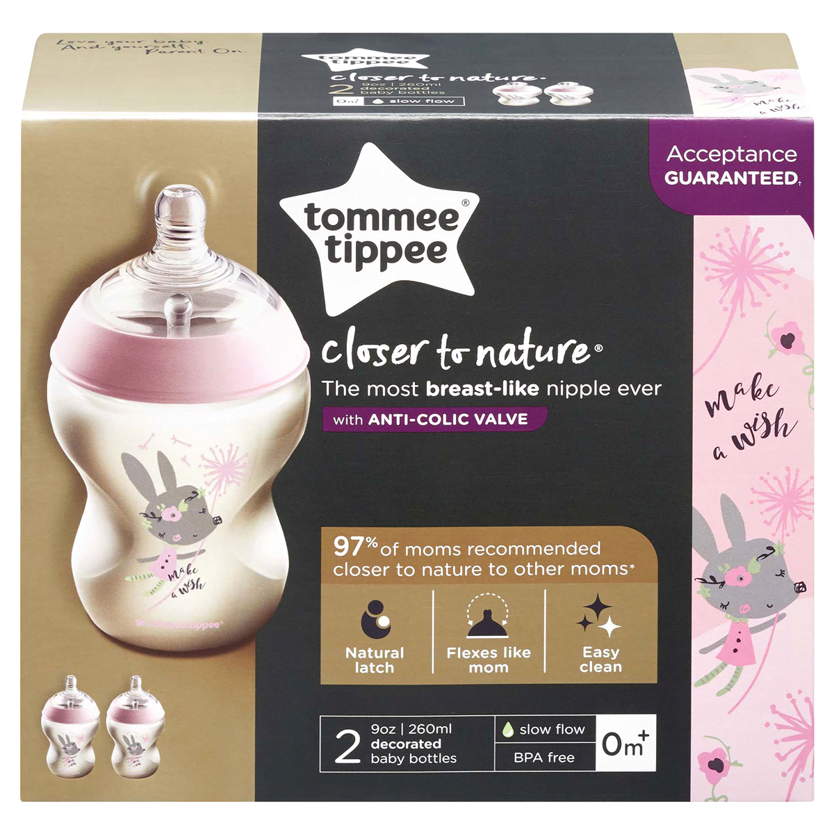 slide 1 of 4, Tommee Tippee Closer to NatureDecorated Feeding Bottles Pink, 9 oz