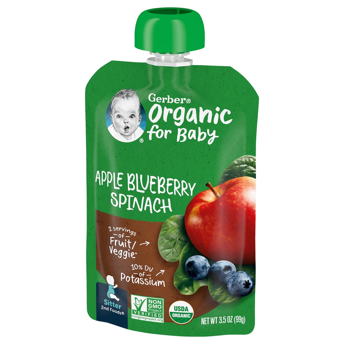 slide 9 of 9, Gerber Stage 2 Baby Food, Organic Apple Blueberry Spinach, 3.5 oz Pouch, 3.5 oz