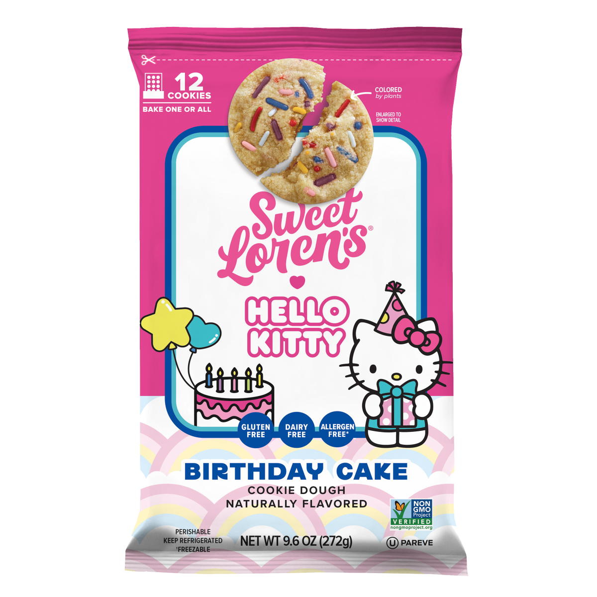slide 1 of 2, Sweet Loren's Hello Kitty Birthday Cake Cookie Dough, 9.6oz, 12 ct