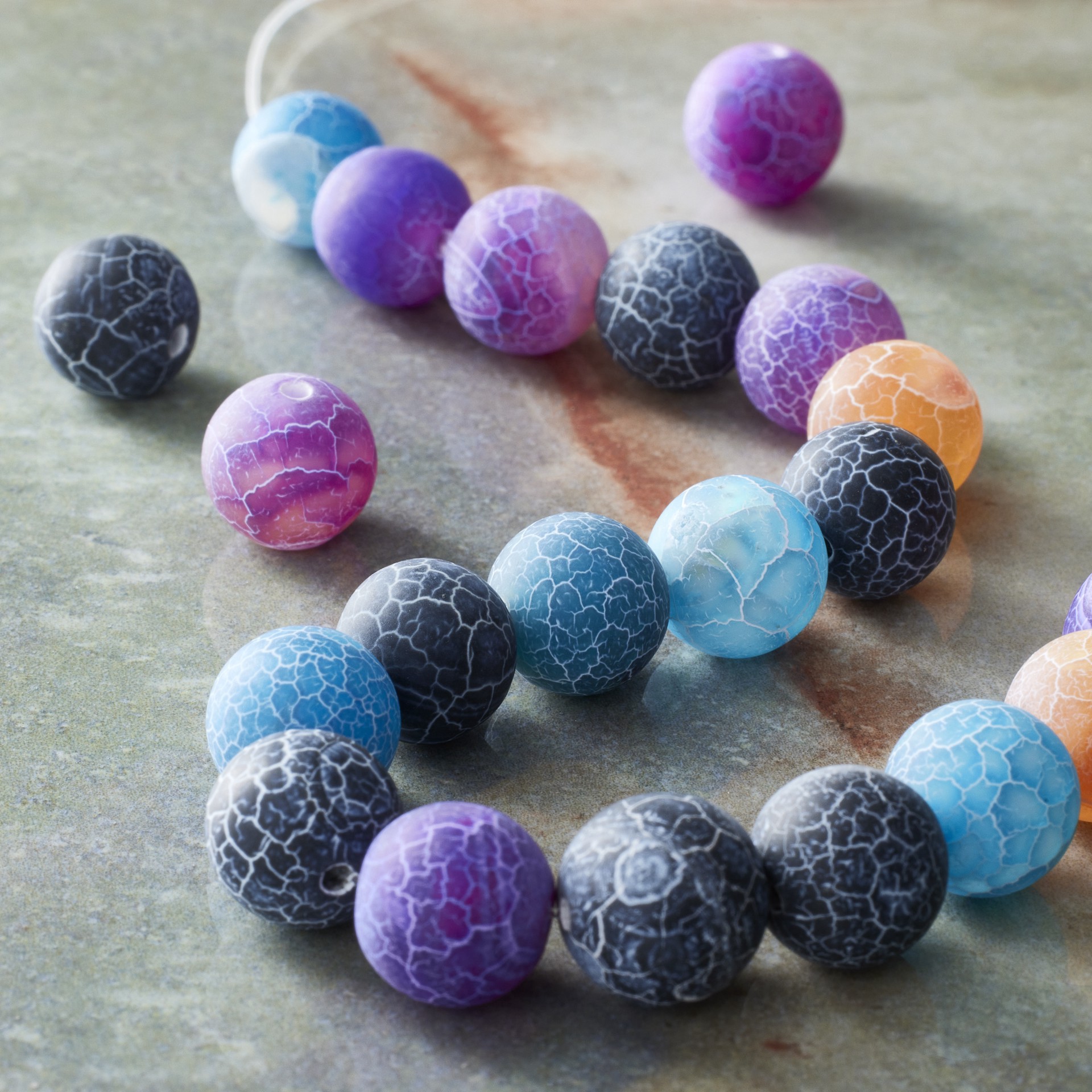 slide 2 of 3, Multicolor Crackled Agate Round Beads, 10mm By Bead Landing, 10mm