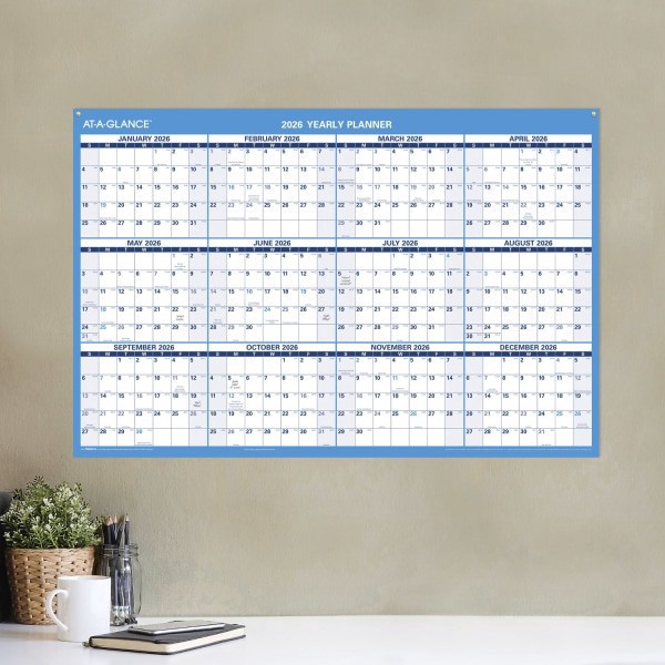 slide 6 of 8, AT-A-GLANCE® Horizontal Reversible Erasable Academic and Regular Year 2025-2026 Wall Calendar, Large, 36"" x 24"", 1 ct