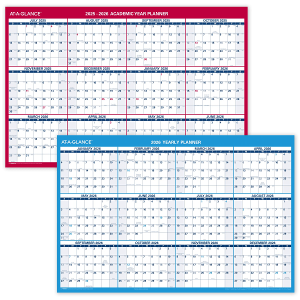 slide 7 of 8, AT-A-GLANCE® Horizontal Reversible Erasable Academic and Regular Year 2025-2026 Wall Calendar, Large, 36"" x 24"", 1 ct