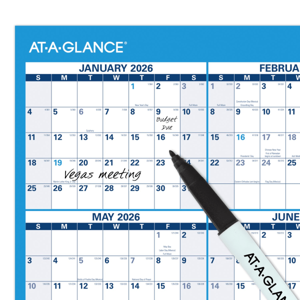 slide 3 of 8, AT-A-GLANCE® Horizontal Reversible Erasable Academic and Regular Year 2025-2026 Wall Calendar, Large, 36"" x 24"", 1 ct