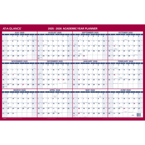 slide 4 of 8, AT-A-GLANCE® Horizontal Reversible Erasable Academic and Regular Year 2025-2026 Wall Calendar, Large, 36"" x 24"", 1 ct