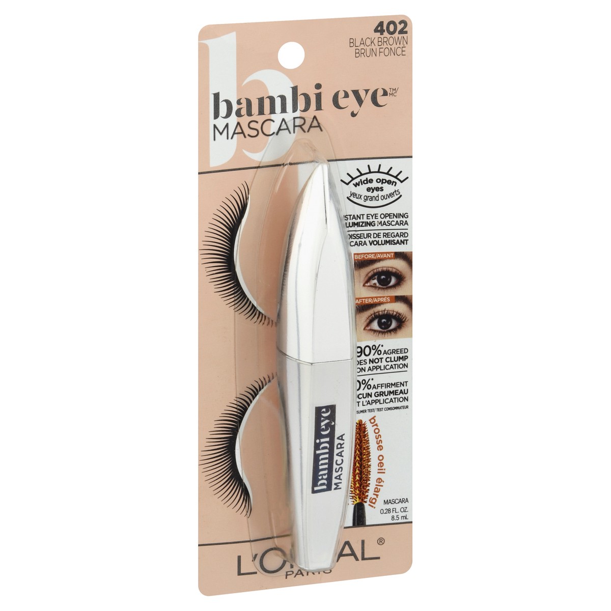 slide 2 of 9, L'Oréal Bambi Eye Washable Mascara, Lasting Volume, Black Brown, 0.28 oz