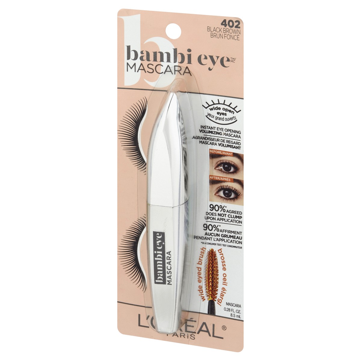 slide 3 of 9, L'Oréal Bambi Eye Washable Mascara, Lasting Volume, Black Brown, 0.28 oz