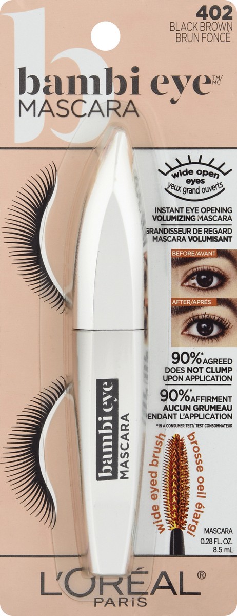 slide 6 of 9, L'Oréal Bambi Eye Washable Mascara, Lasting Volume, Black Brown, 0.28 oz