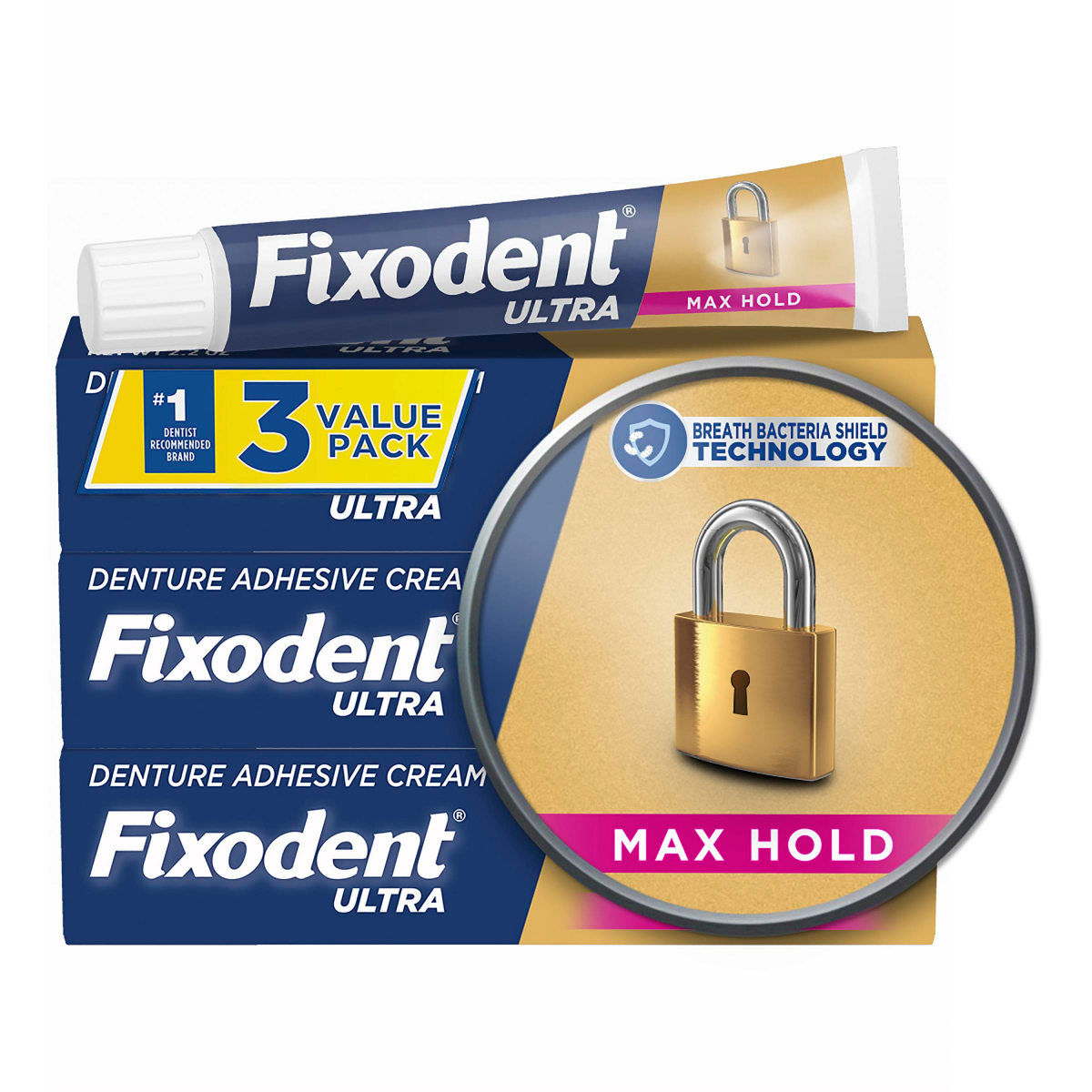 slide 1 of 29, Fixodent Ultra Max Hold Denture Adhesive Cream 3 Value Pack 3 - 2.2 oz Boxes, 3 ct