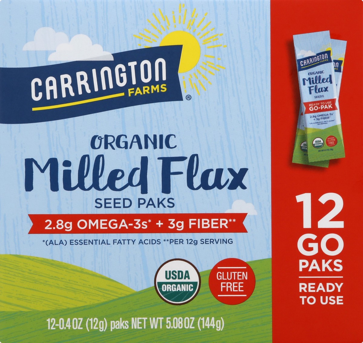 slide 1 of 12, Carrington Farms Organic Flax Paks Milled Flax Seeds, 5.08 oz