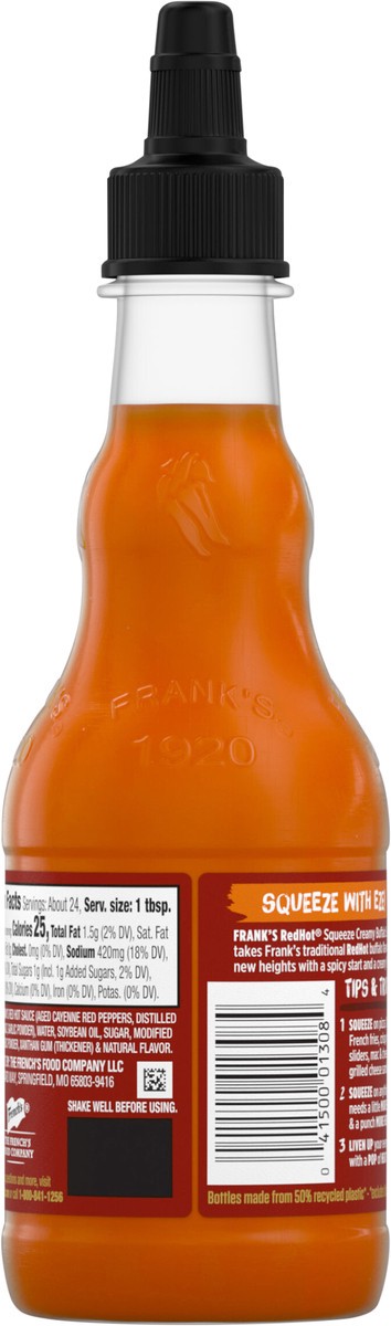 slide 11 of 12, Frank's RedHot Creamy Buffalo Squeeze Hot Sauce, 12 fl oz, 12 fl oz