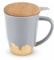 slide 1 of 1, Pinky Up Ceramic Tea Mug And Infuser - 3 Piece - Gray/Gold, 12 oz