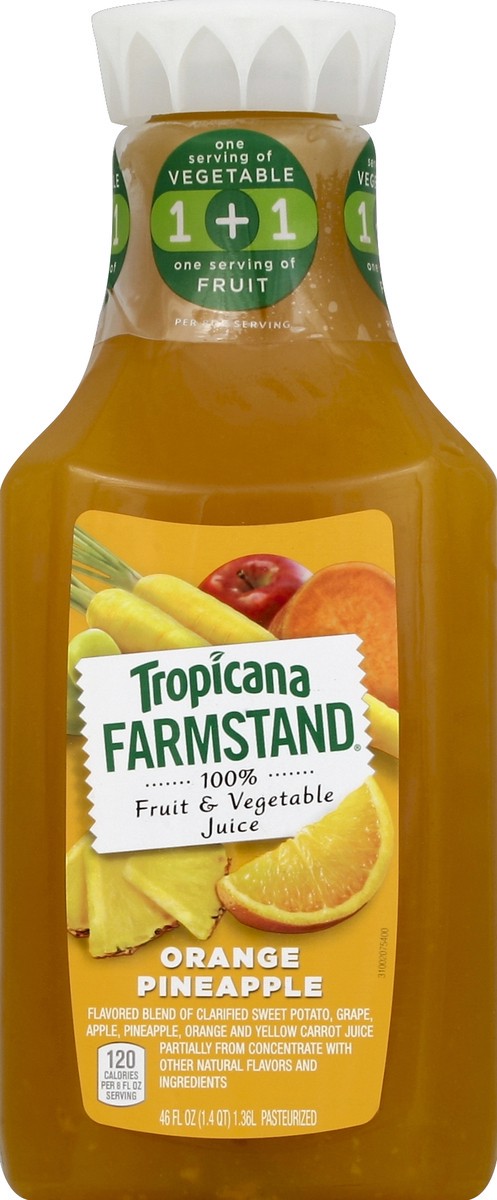 slide 4 of 4, Tropicana Farmstand Orange Pineapple 100% Fruit & Vegetable Juice, 1 ct