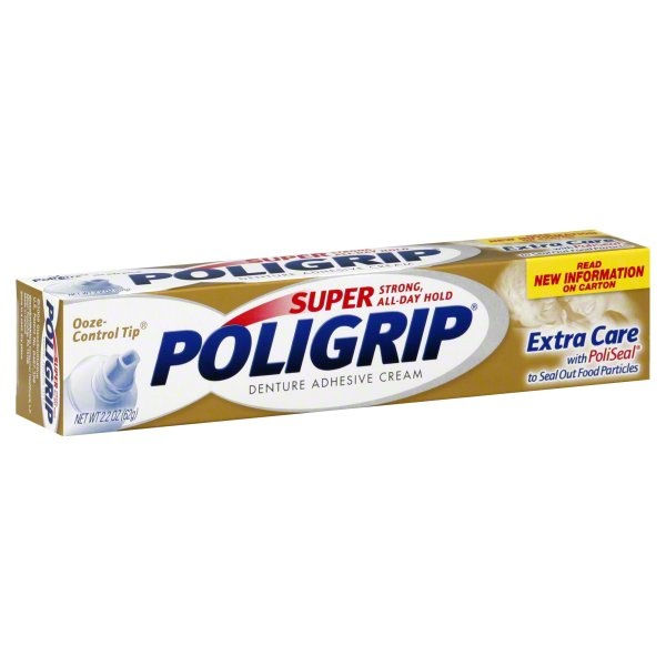 slide 1 of 1, Poligrip Denture Adhesive Cream, Extra Care, 2.2 oz